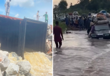 FLOOD TAKES OVER KWARA-OYO ROAD AS BRIDGE CONSTRUCTED BY ABDULRAZAQ COLLAPSES, 3 MONTHS AFTER COMMISSIONING